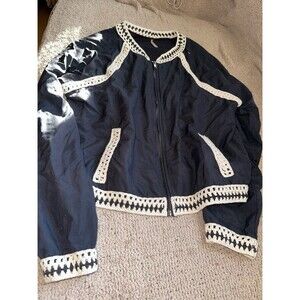 FP Movement by Free People Navy Blue Jacket with Cream Crochet Trim